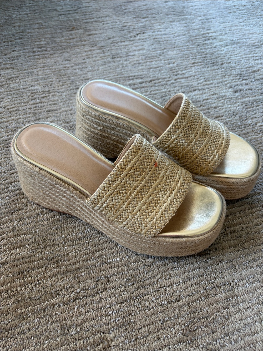 Woven Espadrille Platform Slide Sandals in Natural